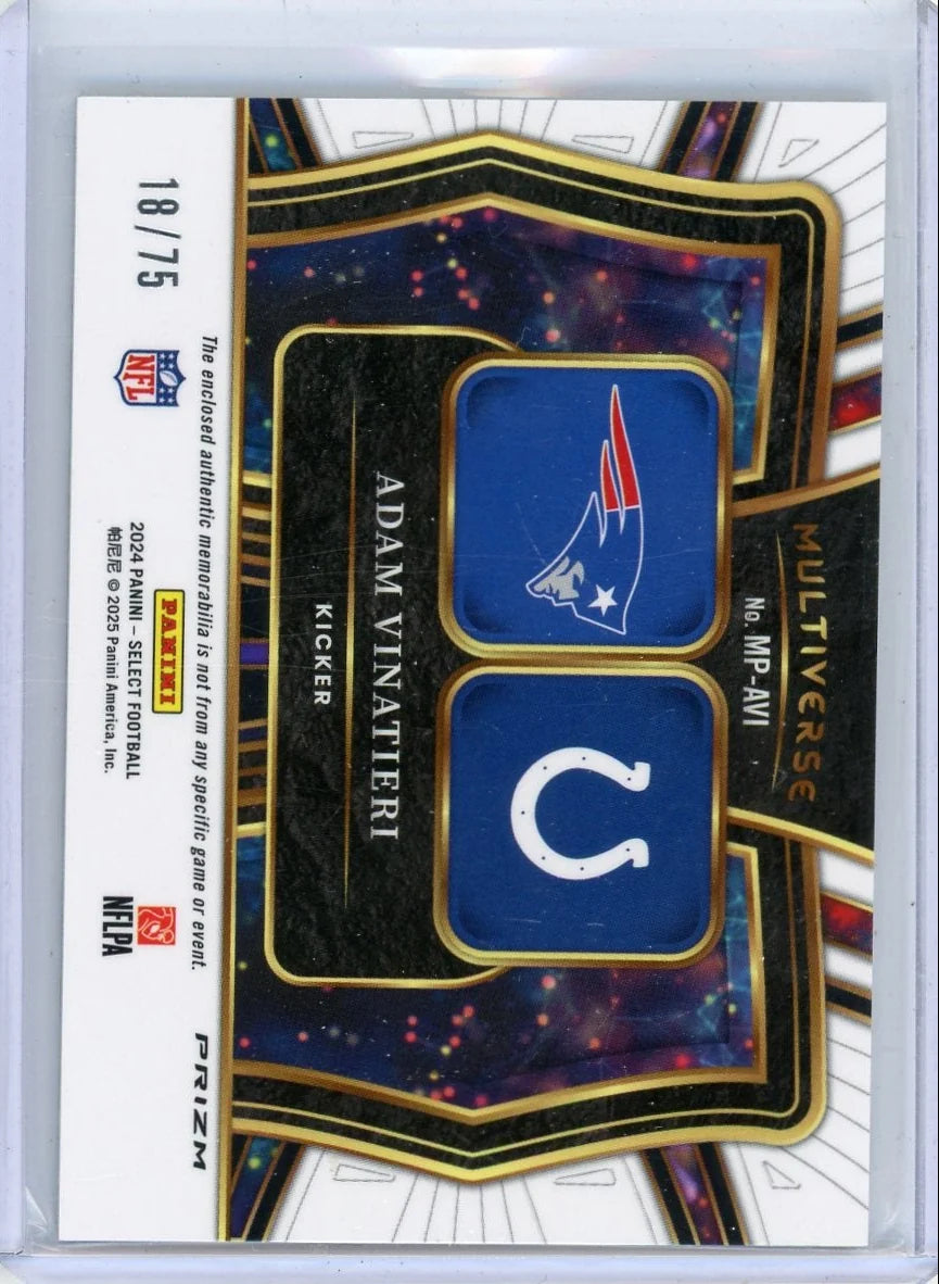 Adam Vinatieri 2024 Panini Select Multiverse dual relic white prizm #'d 18/75