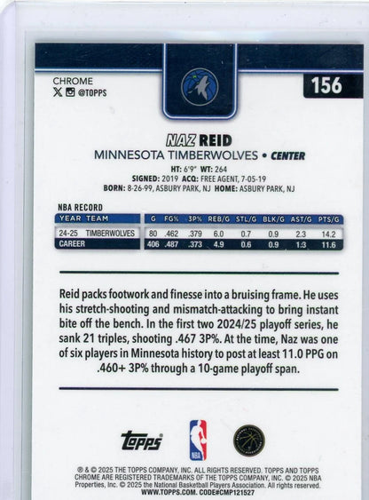 Naz Reid 2025 Topps Chrome Green Wave Refractor #'d 75/99