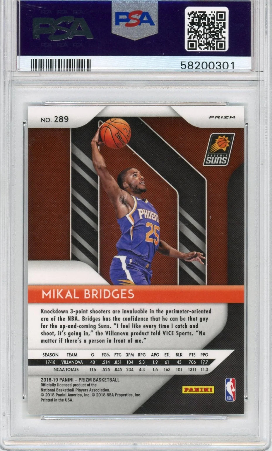 Mikal Bridges 2018 Panini Prizm RWB prizm rookie card PSA 10