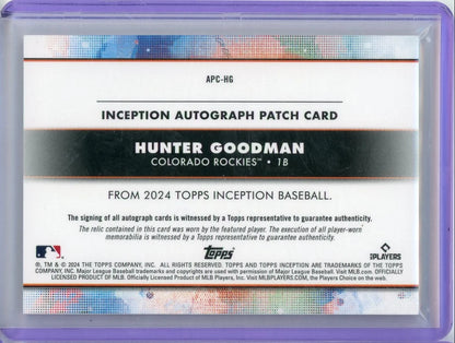 Hunter Goodman 2024 Topps Inception RPA #'d 161/200