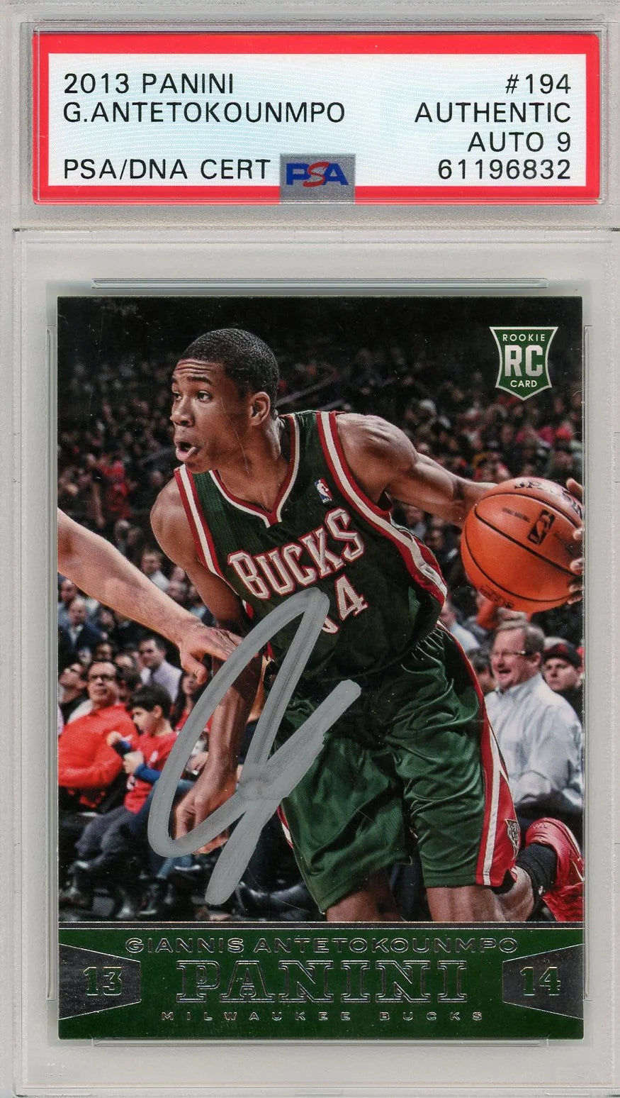 Giannis Antetokounmpo 2013 Panini rookie card #194 PSA AUTH Auto 9
