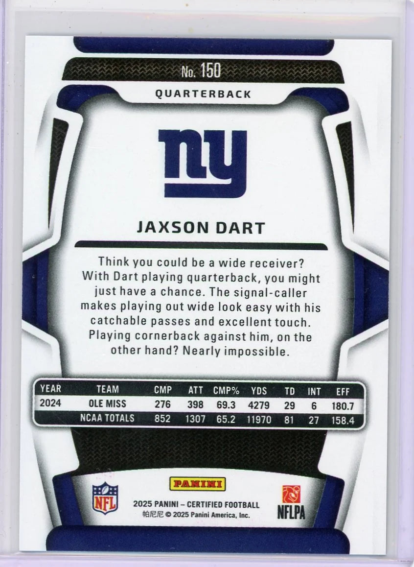 Jaxson Dart 2025 Panini Certified Purple RC #'d 112/299