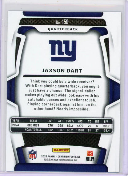 Jaxson Dart 2025 Panini Certified Purple RC #'d 112/299