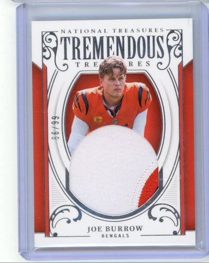 Joe Burrow 2025 Panini National Treasures Tremendous Treasures relic #'d 66/99