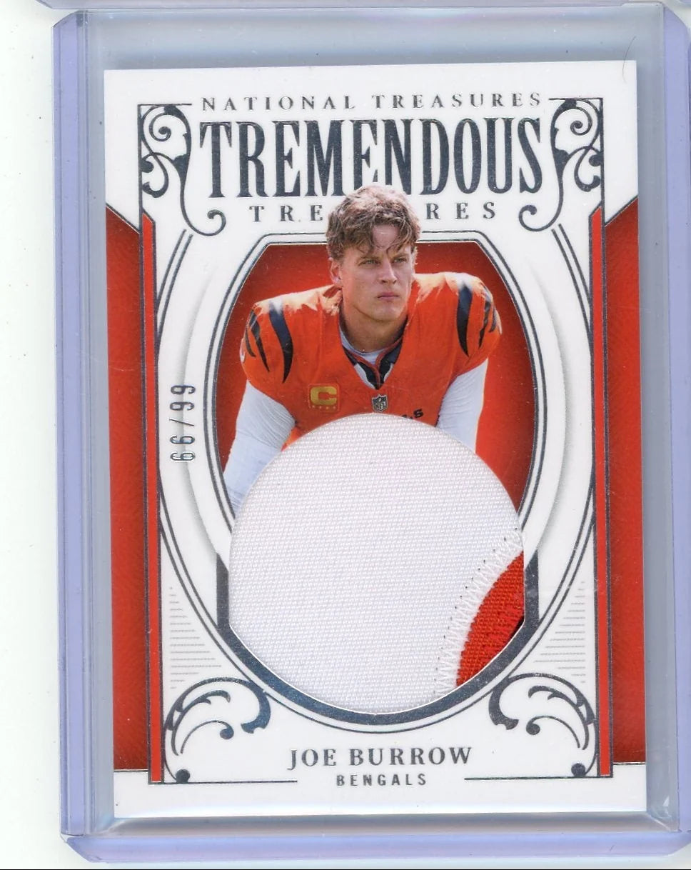 Joe Burrow 2025 Panini National Treasures Tremendous Treasures relic #'d 66/99