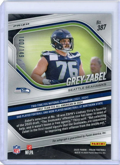 Grey Zabel 2025 Panini Prizm red wave autograph rookie card #'d 100/149