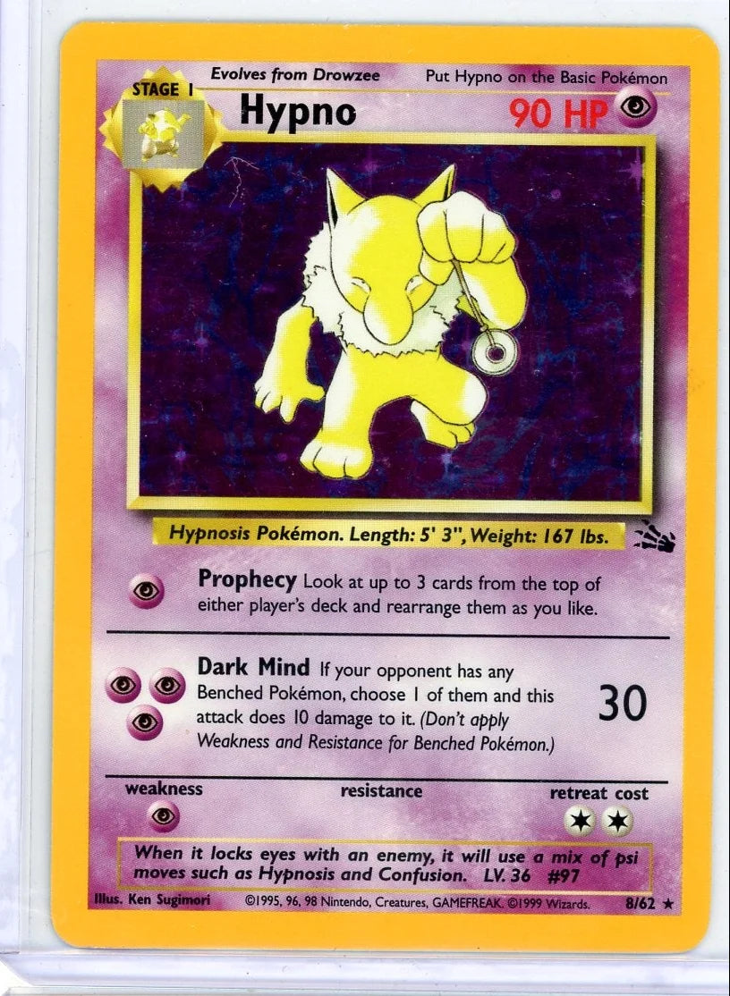 Hypno Pokémon Fossil Holo Rare #8/62