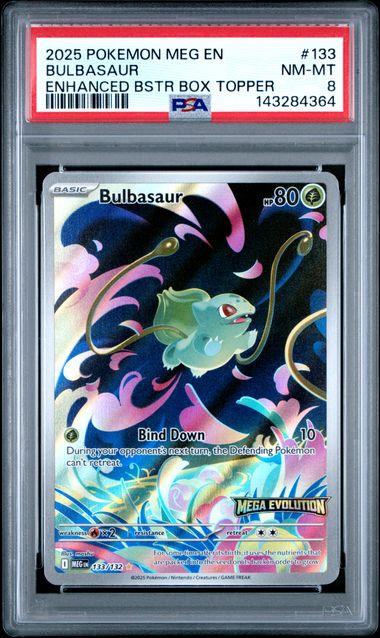 Bulbasaur 2025 Pokemon Mega Evolutions Box Topper Promo #133/132 PSA 8