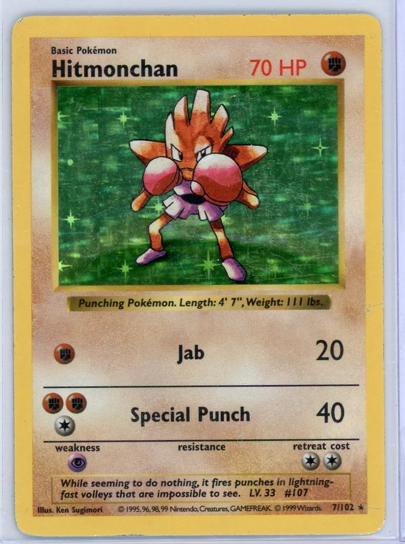 Hitmonchan Pokémon Base Set Shadowless Unlimited Holo #7/102 (HP)