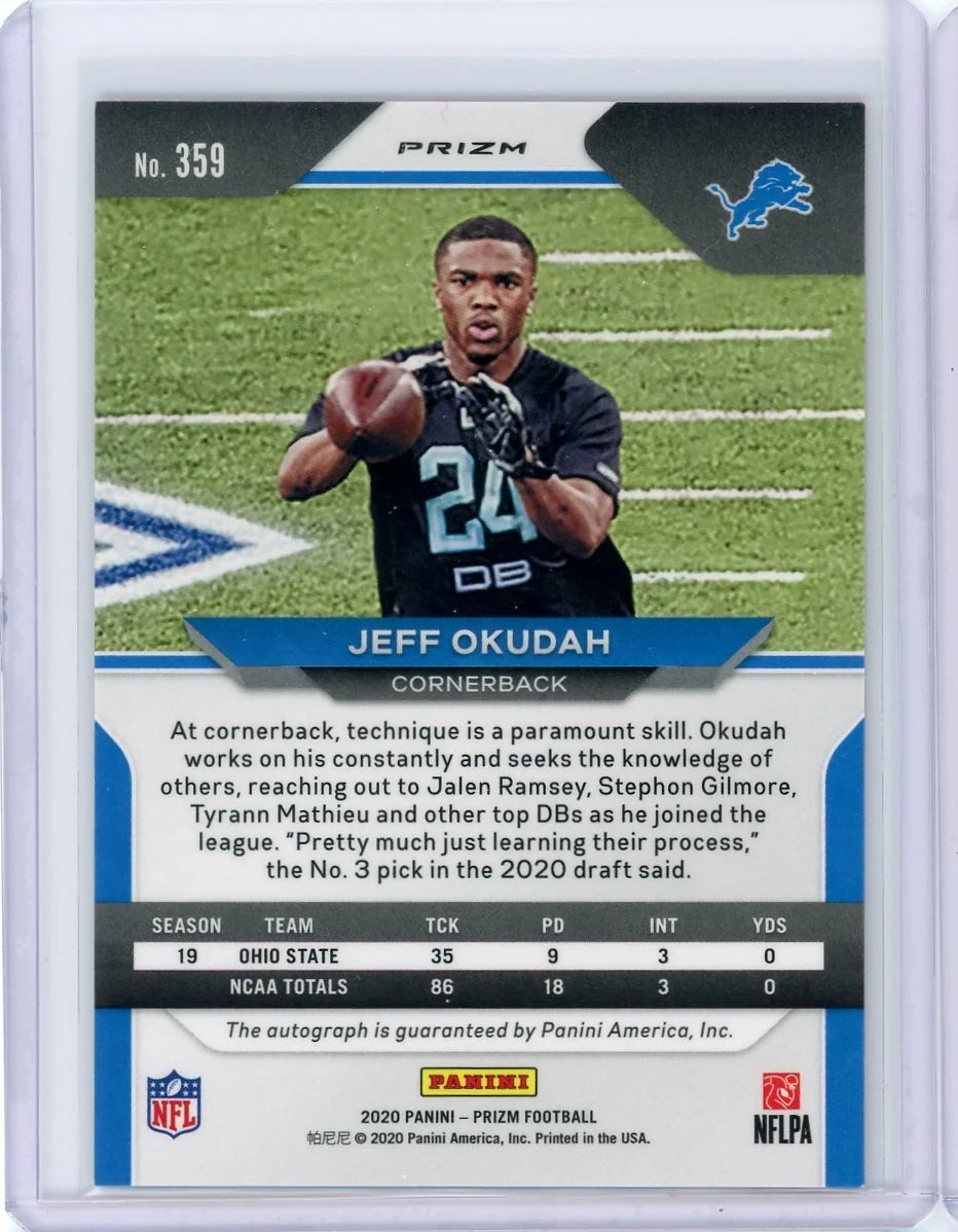 Jeff Okudah 2020 Panini Prizm pink Prizm autograph rookie card