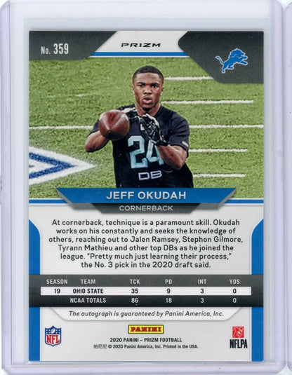 Jeff Okudah 2020 Panini Prizm pink Prizm autograph rookie card