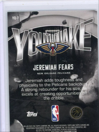 Jeremiah Fears 2025-26 Topps Chrome Youthquake blue ref. rc #'d 083/150