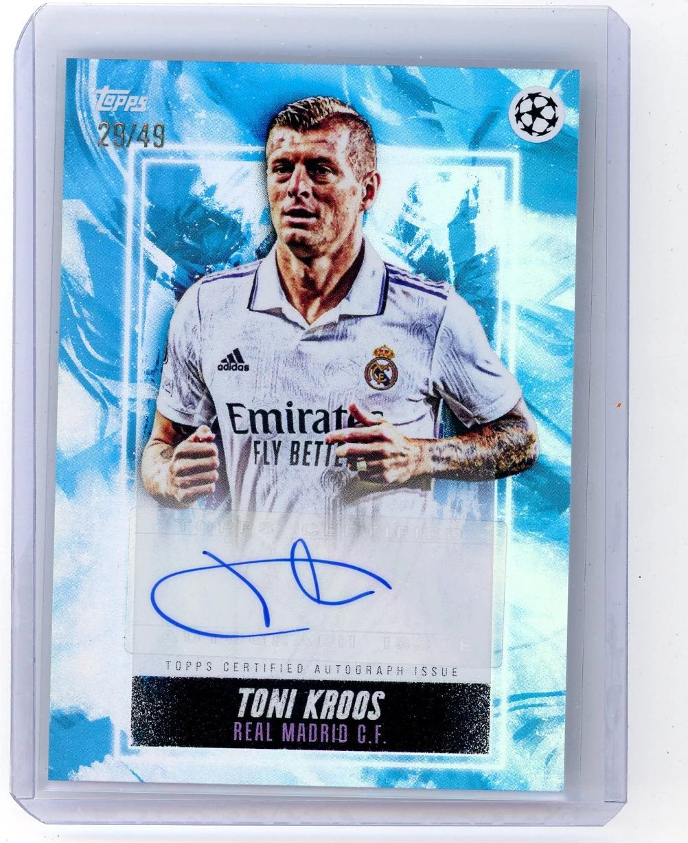 Toni Kroos 2022-23 Topps Jude Bellingham Platinum Curated UEFA Auto Blue #'d 29/49