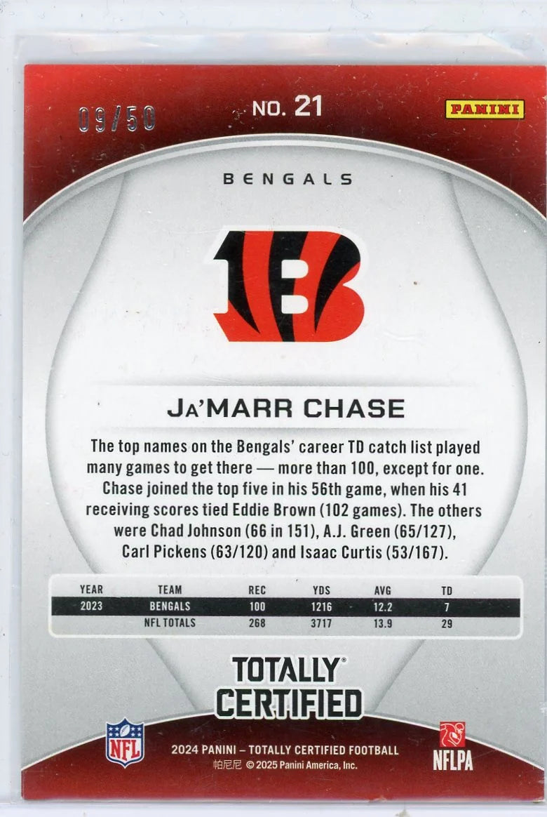 Ja'Marr Chase 2024 Panini Totally Certified Mirrow Platinum Blue Camo #'d 09/50