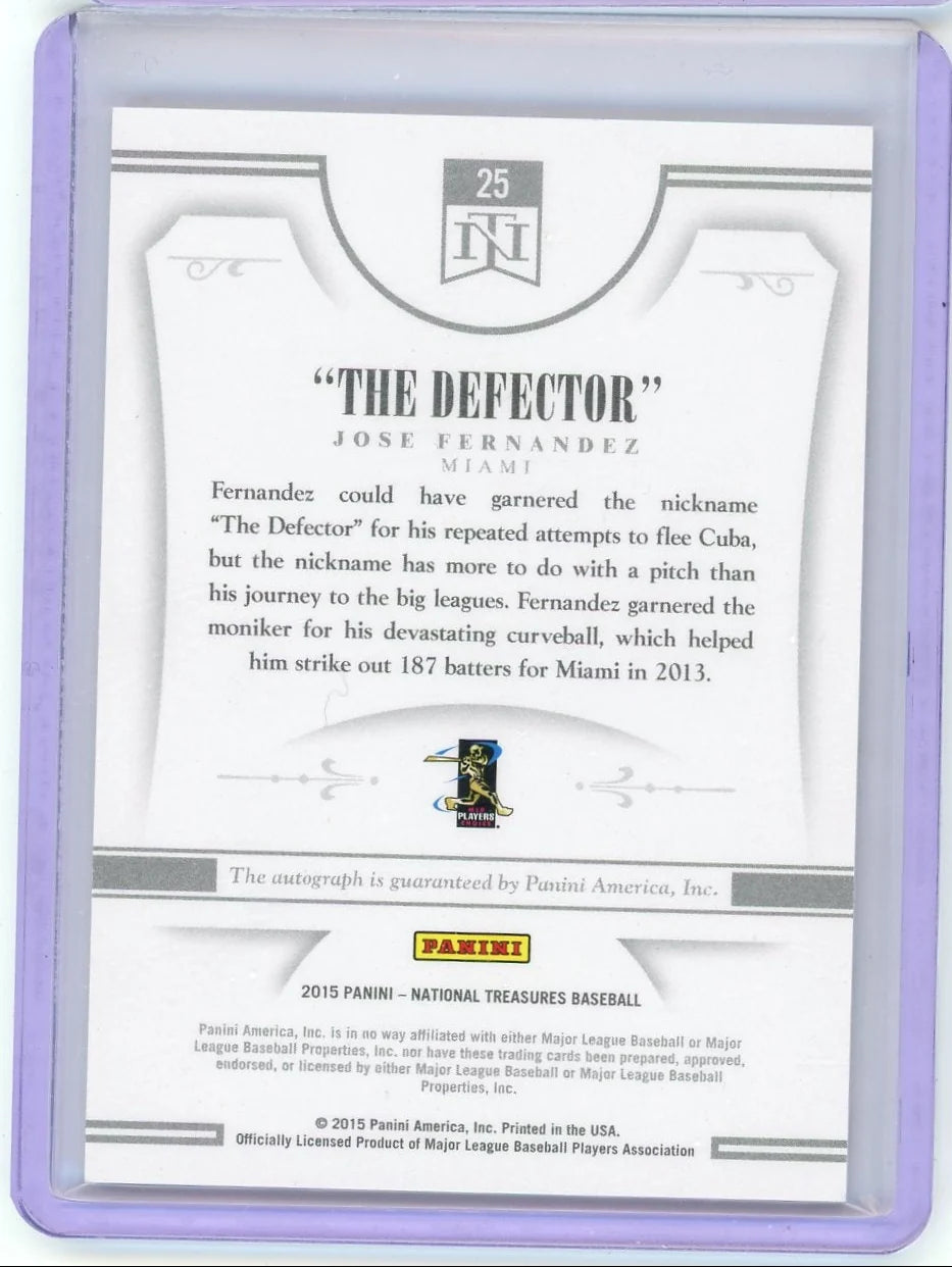Jose Fernandez 2015 Panini National Treasures Notable Nicknames Autograph #'d 14/25