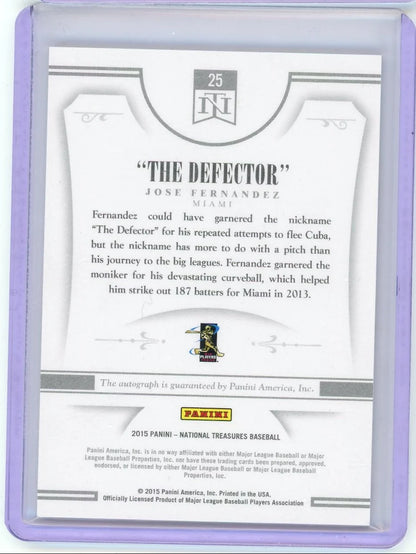 Jose Fernandez 2015 Panini National Treasures Notable Nicknames Autograph #'d 14/25