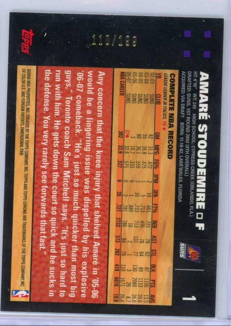 Amare Stoudemire 2007 Topps Chrome orange ref. #'d 110/199