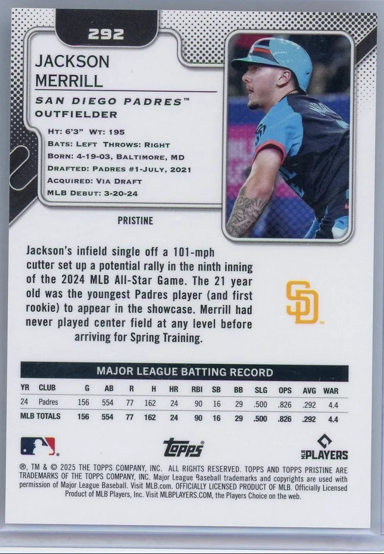 Jackson Merrill 2025 Topps Pristine Orange #'d 11/25