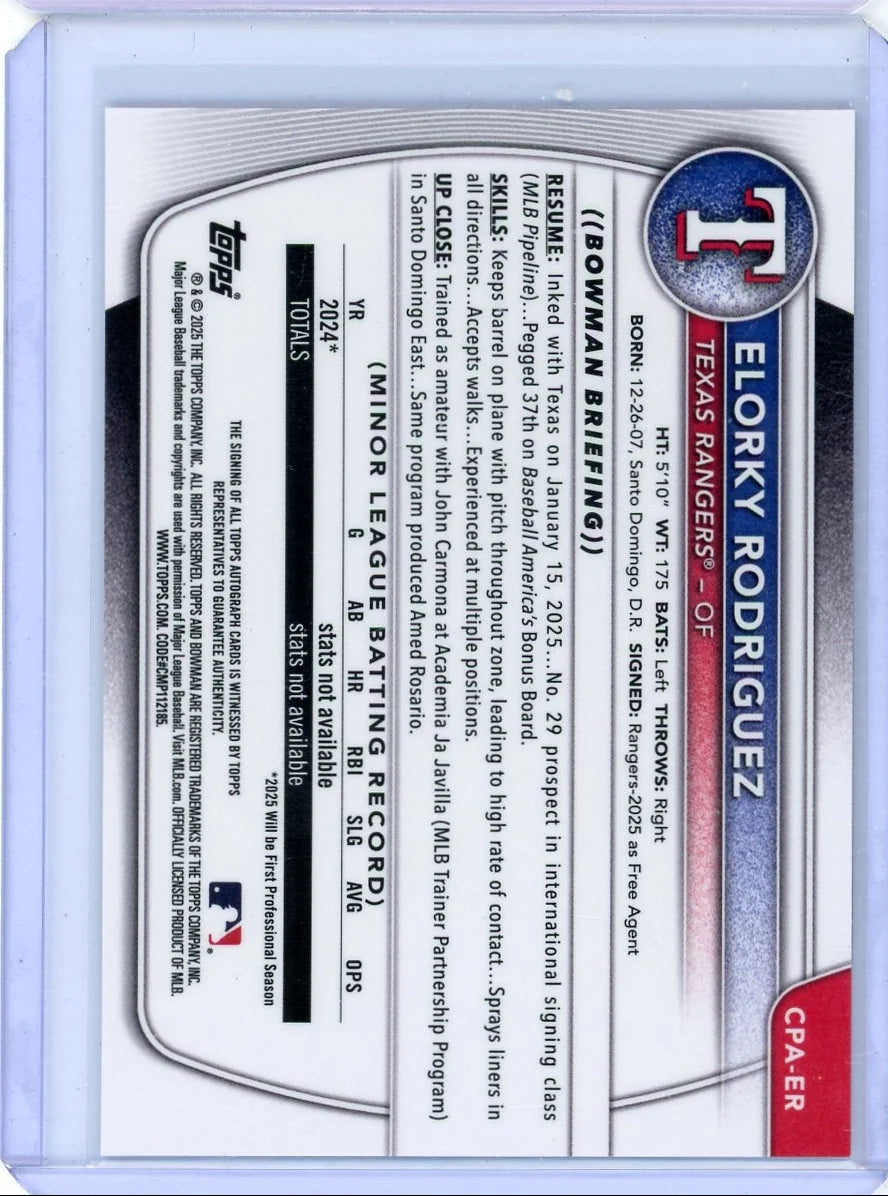 Elorky Rodrigues 2025 1st Bowman Chrome base autograph