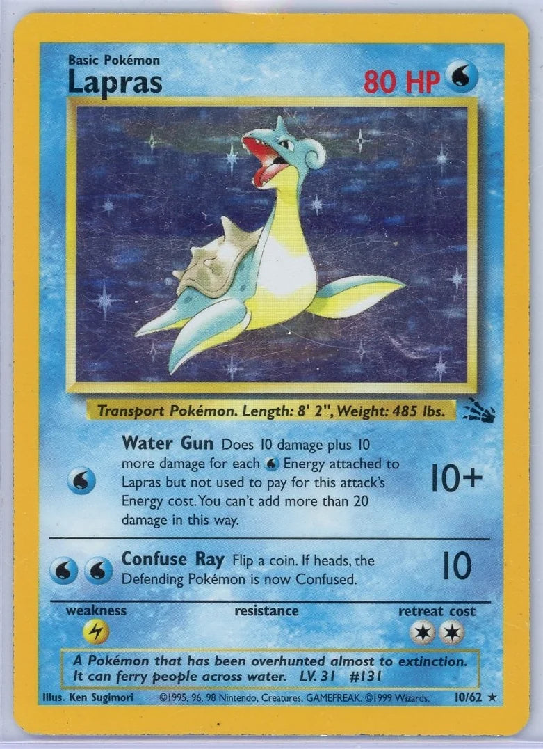 Lapras 1999 Pokemon Fossil holo #10/62 MP/HP