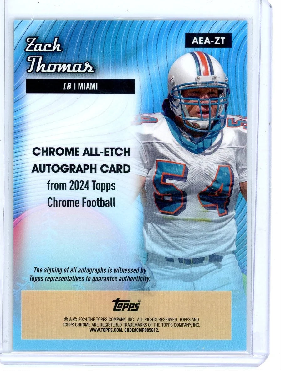 Zach Thomas 2024 Topps Chrome All-Etch autograph green ref. #'d 73/99