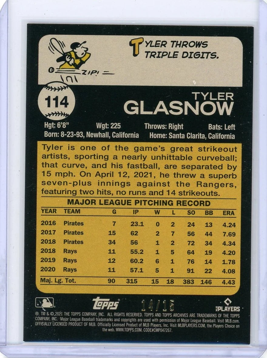 Tyler Glasnow 2021 Topps Archives '73 Topps' Orange Hot Foil #'d 14/15