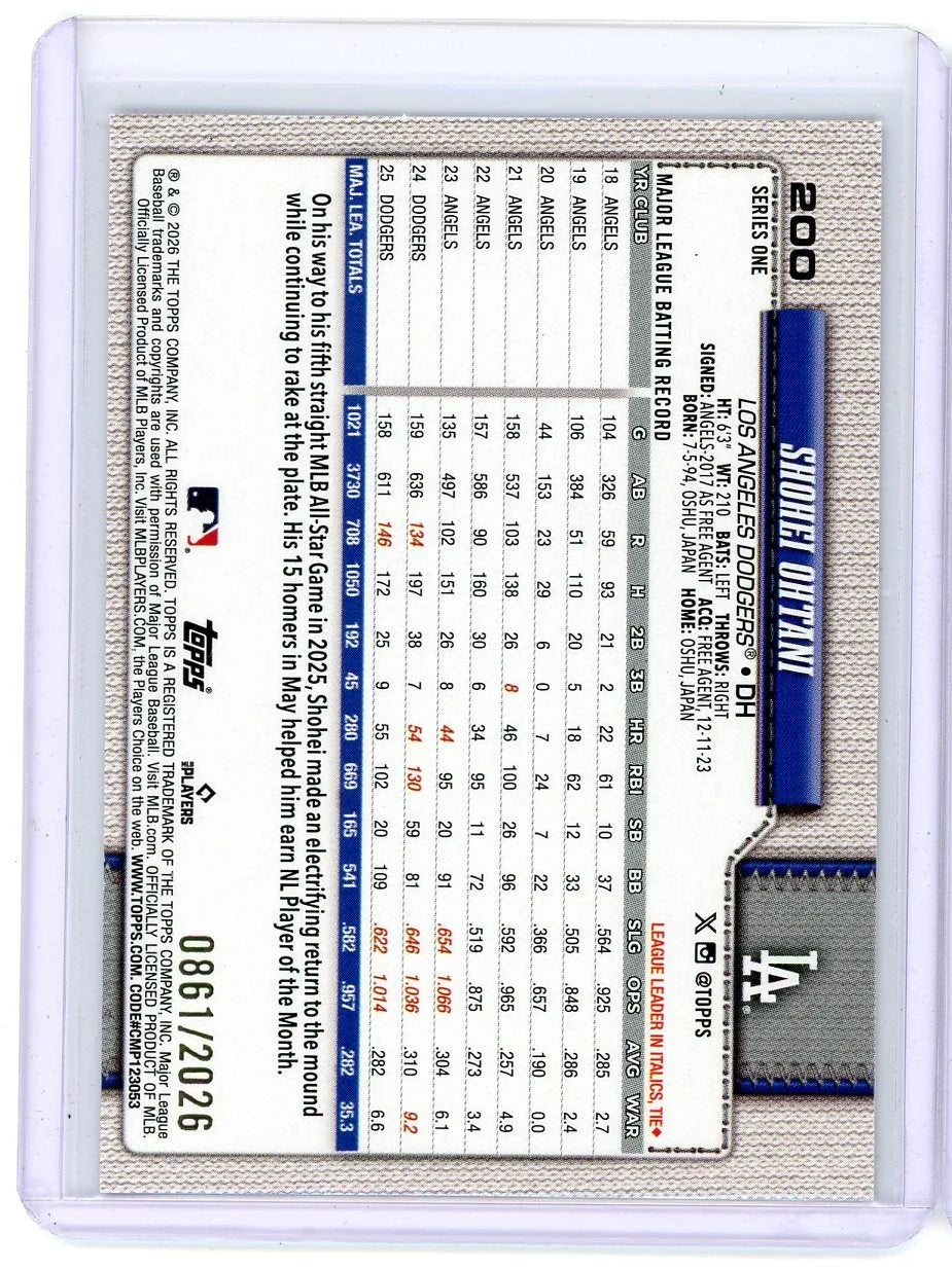 Shohei Ohtani 2026 Topps Series 1 Gold Border #'d 0861/2026