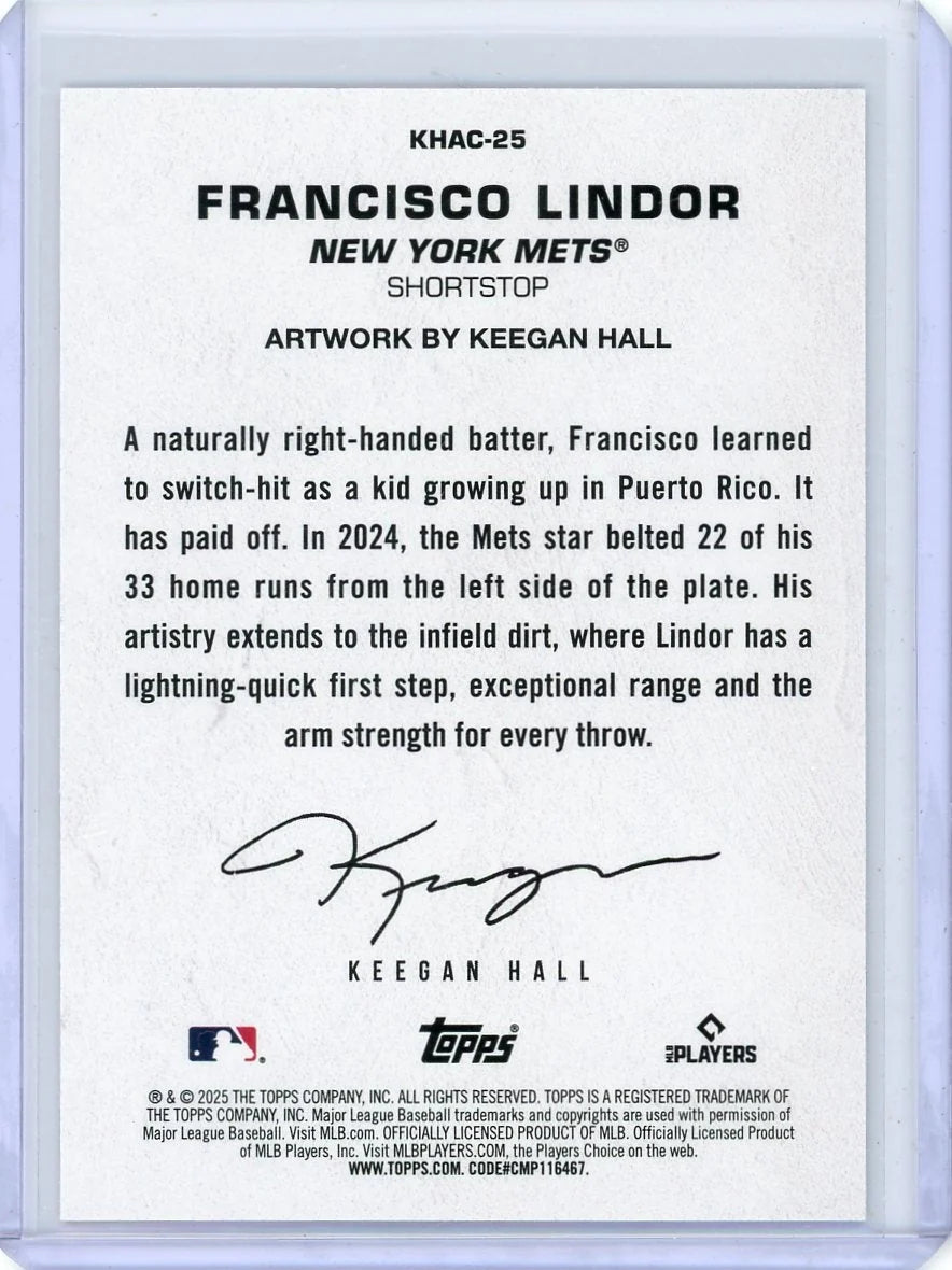 Francisco Lindor 2025 Topps Update Keegan Hall Artwork