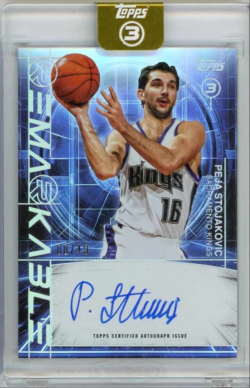 Peja Stojakovic 2025 Topps 3 Basketball Remarkable Auto #'d 08/49