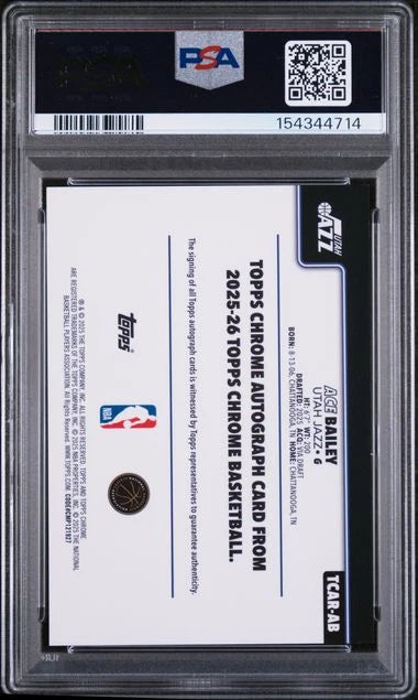 Ace Bailey 2025-26 Topps Chrome Autograph Rookie Card PSA 10