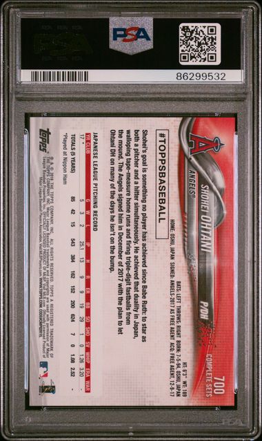 Shohei Ohtani 2018 Topps Complete Set #700 RC PSA 9