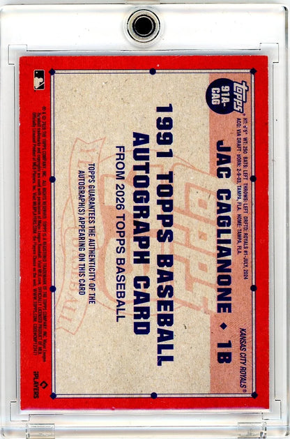 Jac Caglianone 2026 Topps Series 1 '91 Topps 35th Anniversary Auto Red #'d 5/5