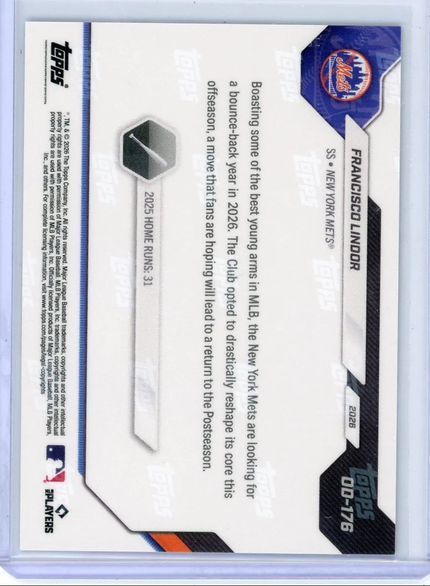 Francisco Lindor 2026 Topps Now Opening Day Black Foil #'d 05/10