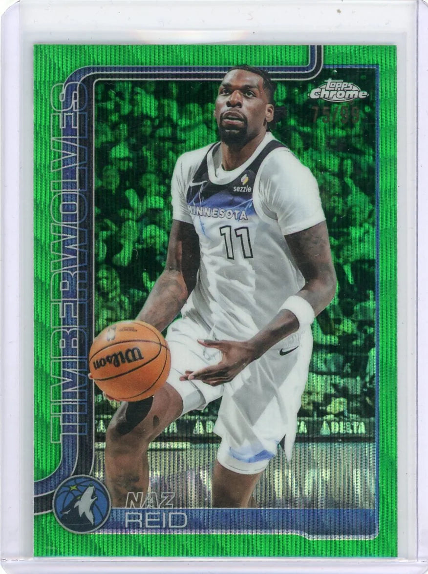 Naz Reid 2025 Topps Chrome Green Wave Refractor #'d 75/99