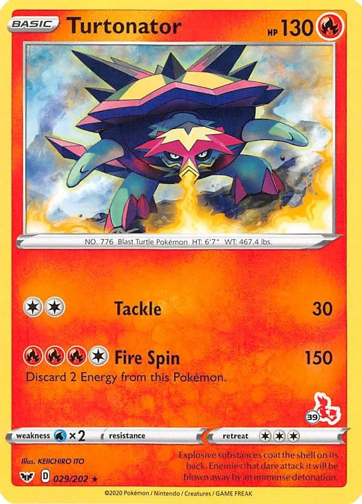 Turtonator - 029/202 (#39 Cinderace Stamped) (029/202) (Battle Academy 2022) (BA22)