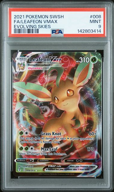 Leafeon Vmax Pokémon Evolving Skies Ultra-Rare #008/203 PSA 9