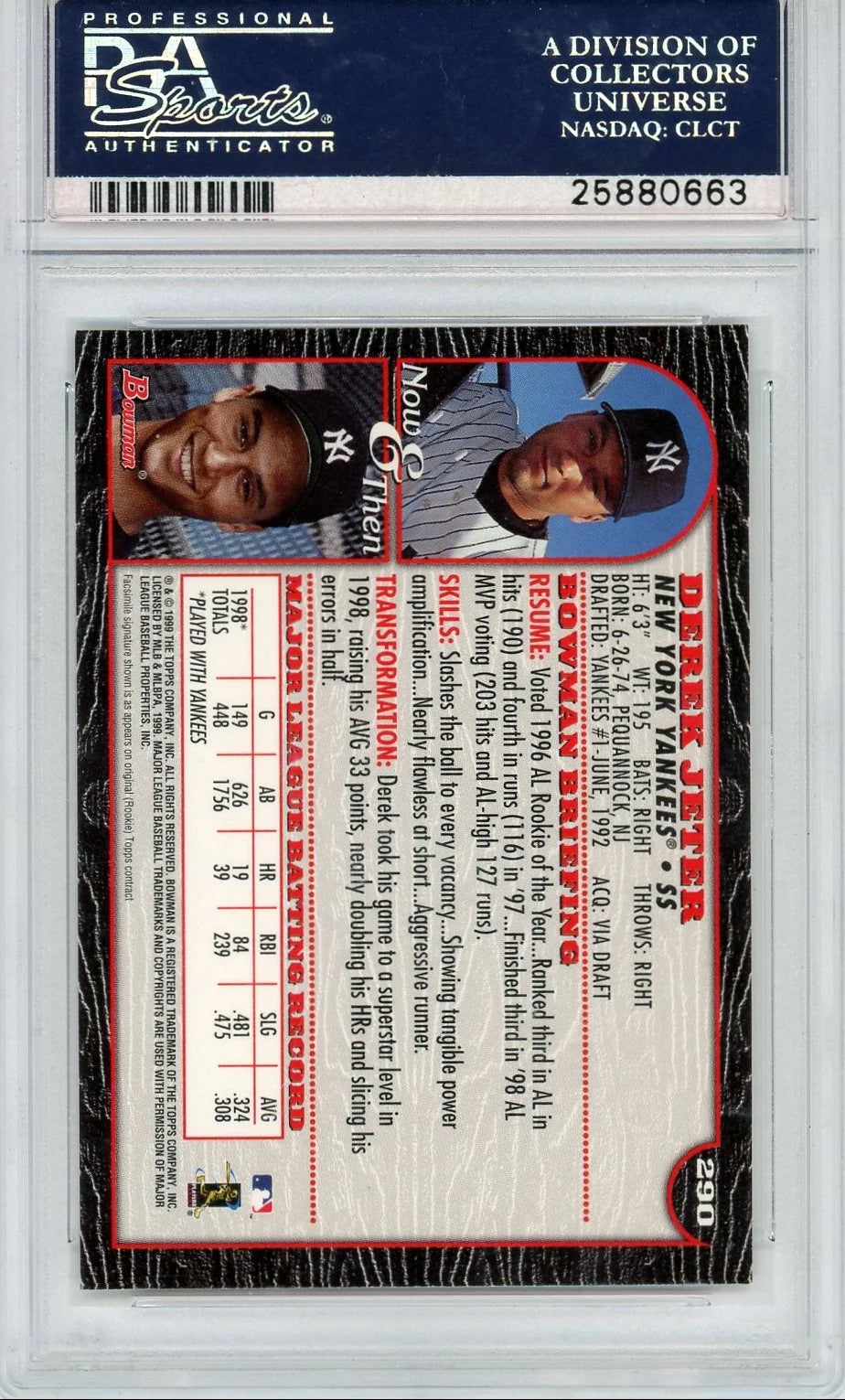 Derek Jeter 1999 Bowman #290 PSA 10