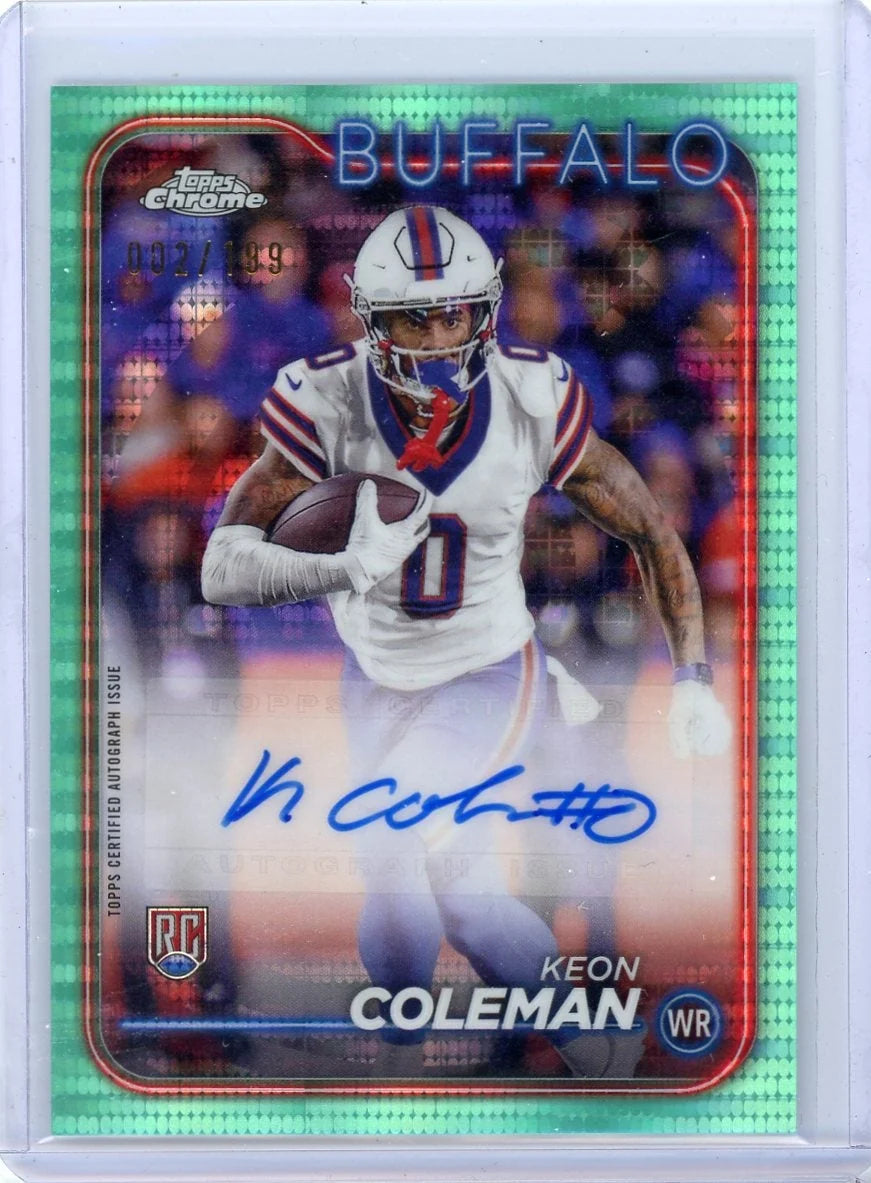 Keon Coleman 2024 Topps Chrome Autograph RC Aqua Sonar #'d 002/119
