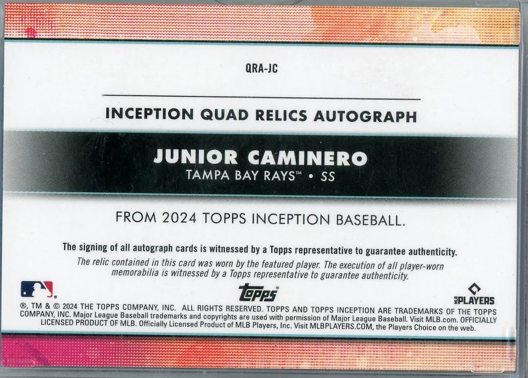 Junior Caminero 2024 Topps Inception RPA quad relics #'d 11/25