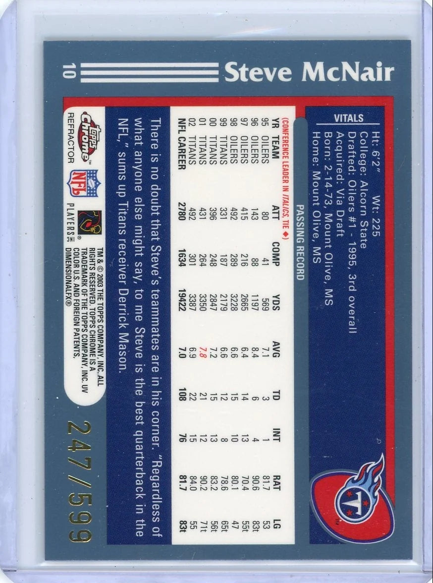 Steve McNair 2003 Topps Chrome Black Refractor #'d 247/599