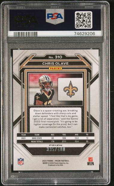 Chris Olave 2022 Panini Prizm Pandora RC PSA 9 #'d 335/400