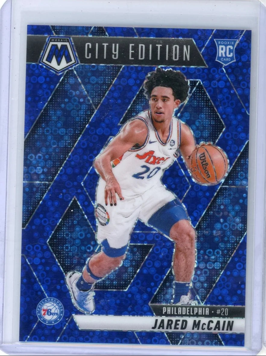 Jared McCain 2024-25 Panini Mosaic City Edition Fast Break Blue Mosaic RC #'d 38/85