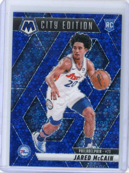 Jared McCain 2024-25 Panini Mosaic City Edition Fast Break Blue Mosaic RC #'d 38/85