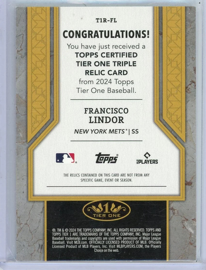 Francisco Lindor 2024 Topps Tier One triple relic /49