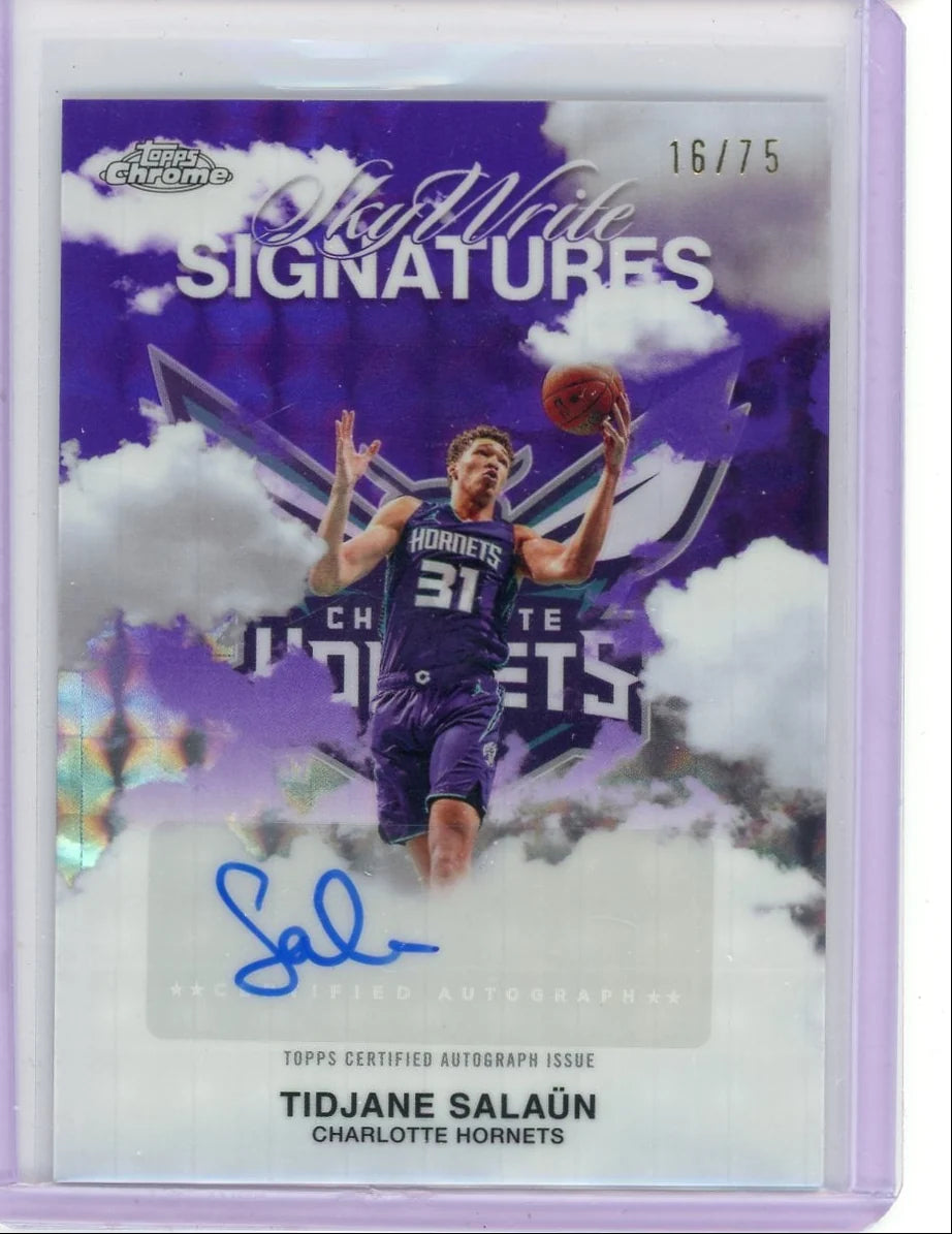Tidjane Salaun 2025 Topps Chrome Basketball Skywrite Signatures Purple Geometric #'d 16/75
