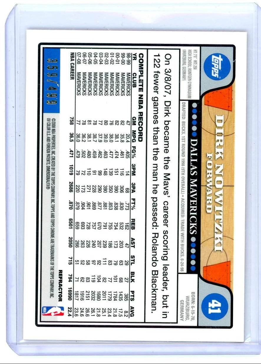 Dirk Nowitzki 2008-09 Topps Chrome orange refractor #'d 359/499