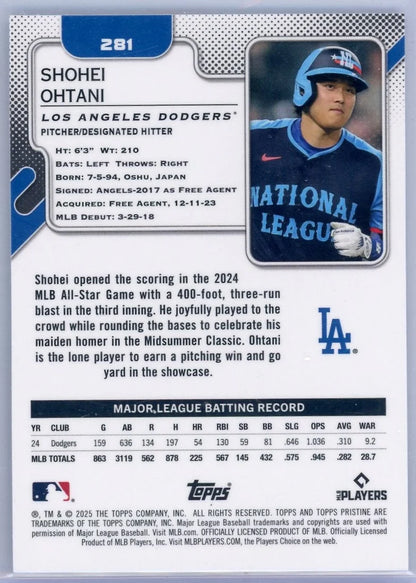 Shohei Ohtani 2025 Topps Pristine Blue Refractor #'d 09/75