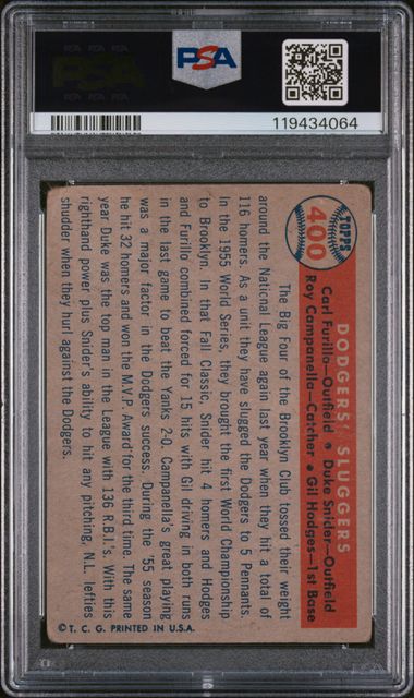 Dodgers Sluggers 1957 Topps #400 PSA 1