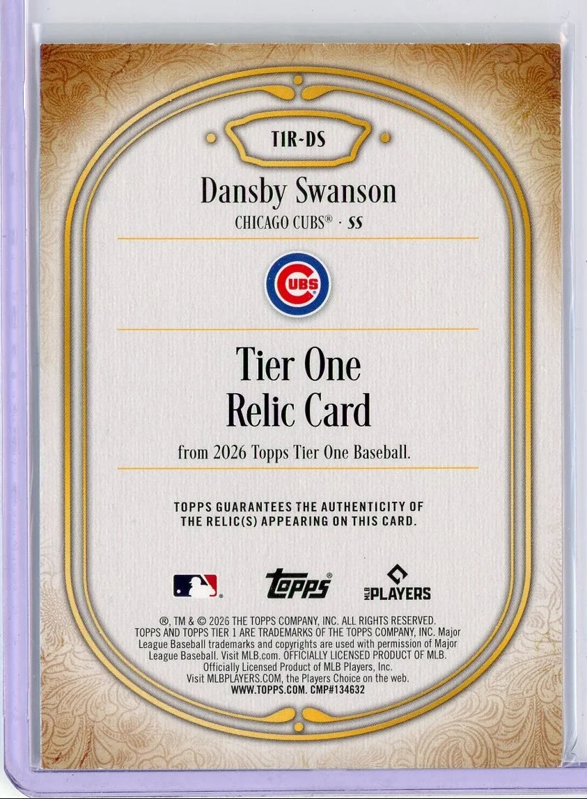 Dansby Swanson 2026 Topps Tier One Relic #T1R-DS #'d /149
