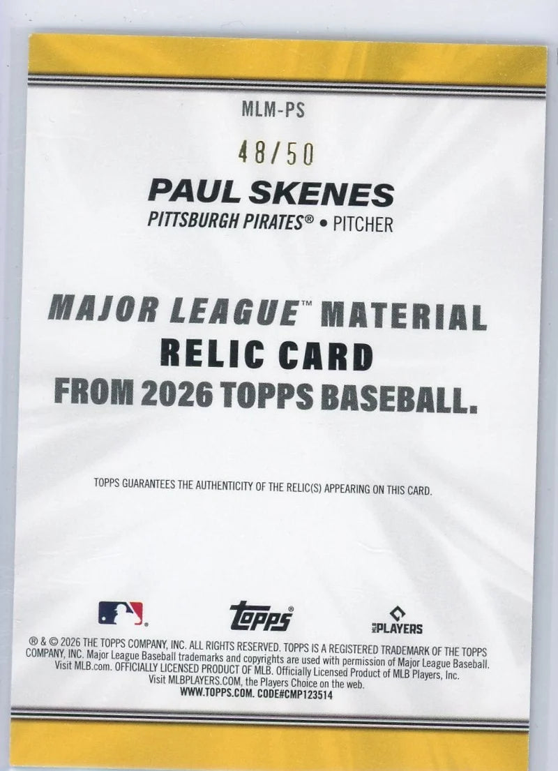Paul Skenes Topps Major League Material Relic Patch